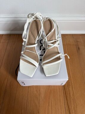 ALDO White Strappy Lace-Up Square-Toe Heels